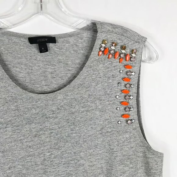 J Crew Small Tank Top Gray Beaded Embellished Sleeveless Tee Rhinestone - Picture 2 of 3